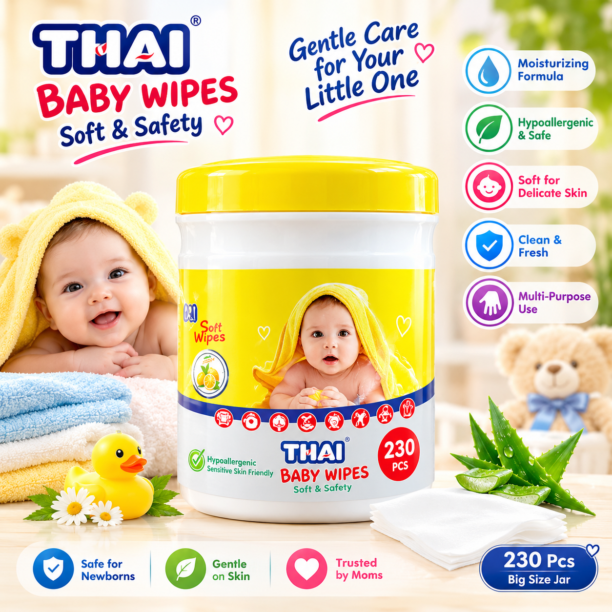 THAI Baby Wipes Soft & Safety – 230 Pcs - Image 2